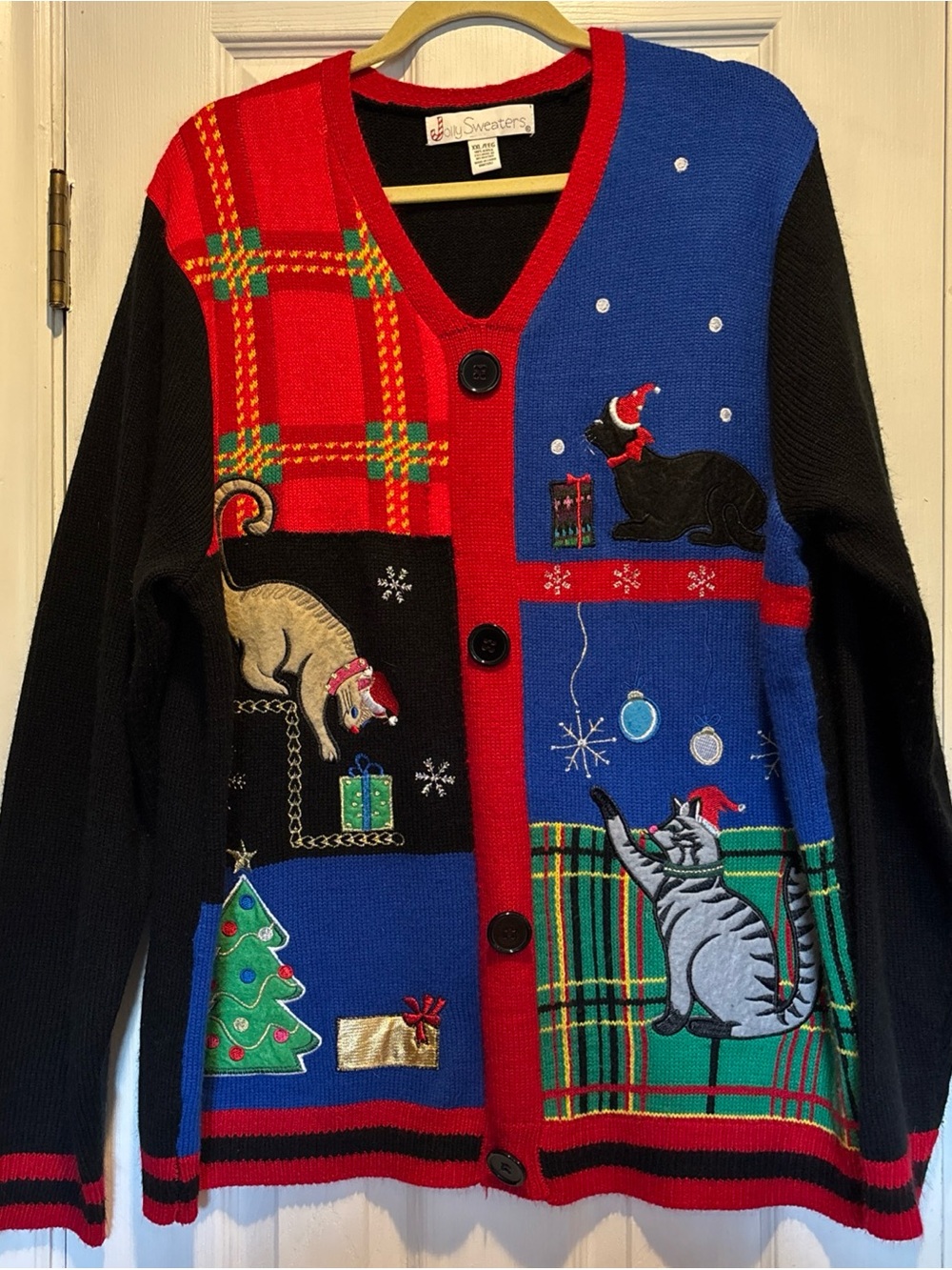 Women’s Jolly Sweaters Plaid Cat Lady Pullover Holiday Christmas Sweater 2XL